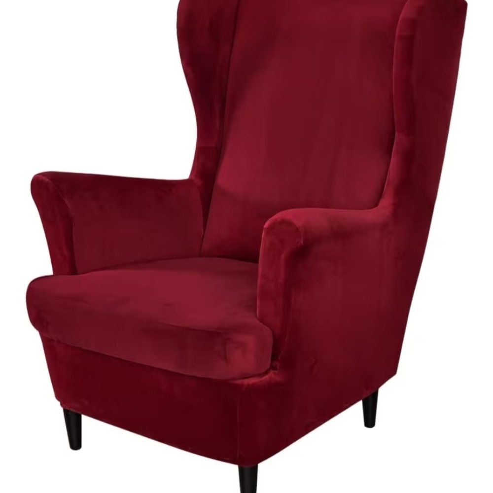 Plush Wingback Chair Cover in Deep Red - Unbranded